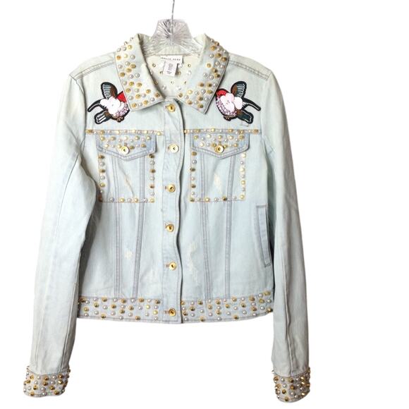 Belle Vere Jackets & Blazers - Belle Vere Gold Stud Embroidered Blue Denim Jacket Size Small